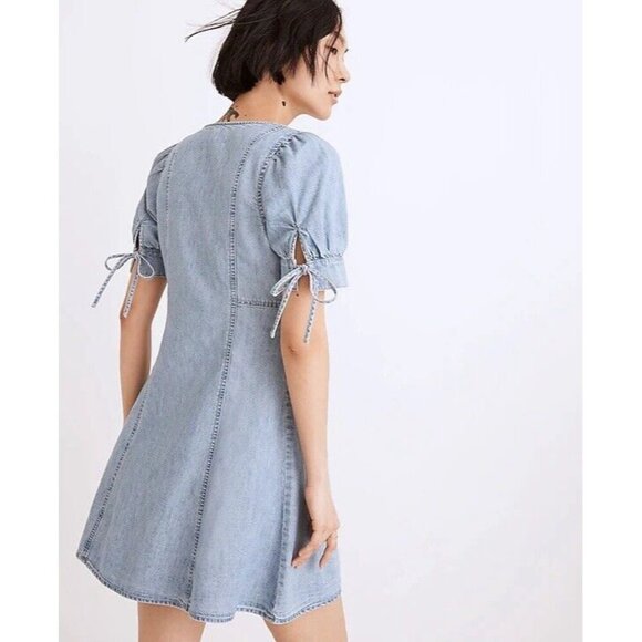 Madewell Light Blue Wash Button-Front Short Sleeve Mini Denim Dress Size 0 - Picture 2 of 9